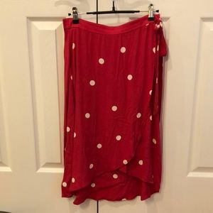 Petite pink/white asymmetrical midi skirt with tie